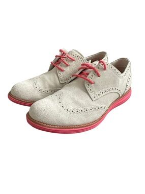 Cole Haan Lunargrand Suede Wingtip Oxford Shoes Women Size 8 Gray Pink